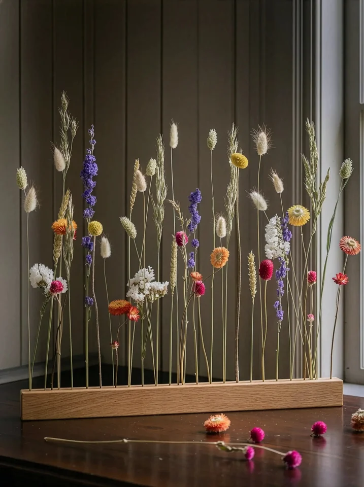 Refill med torkade sommarblommor till blomlist