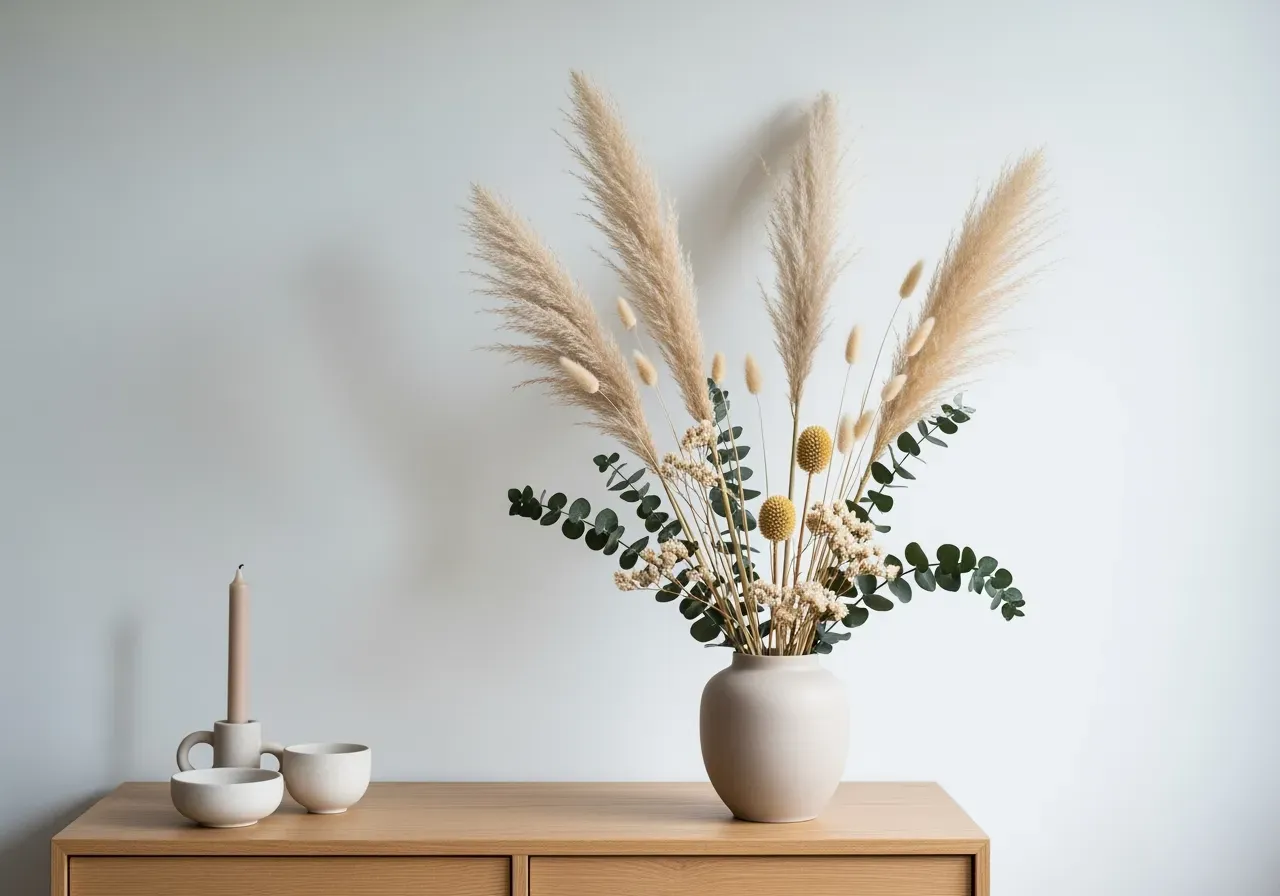 Blomlist med torkade blommor på vägg