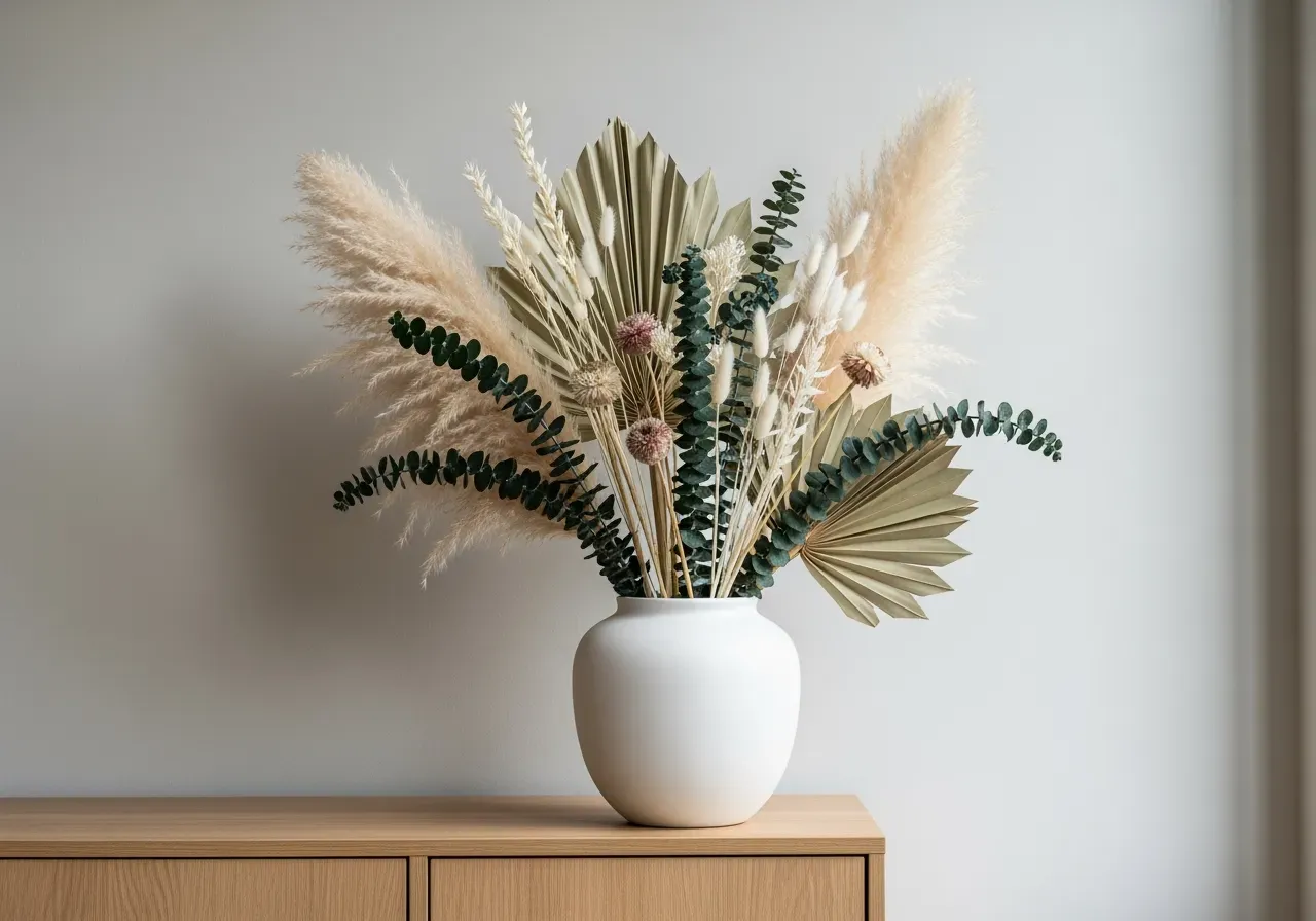 Inredning med torkat korn i vas