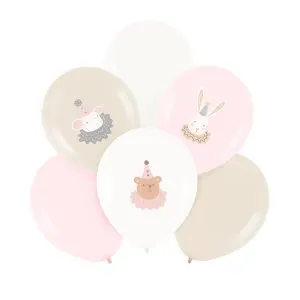 Ballongbukett - Söta djur - Rosa/Vit/Nude - 6 st