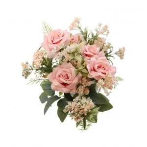 Blombukett - Rosa rosor med gröna blad