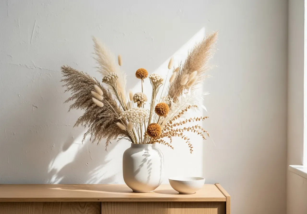 Torkade buketter kärlek och solnedgång