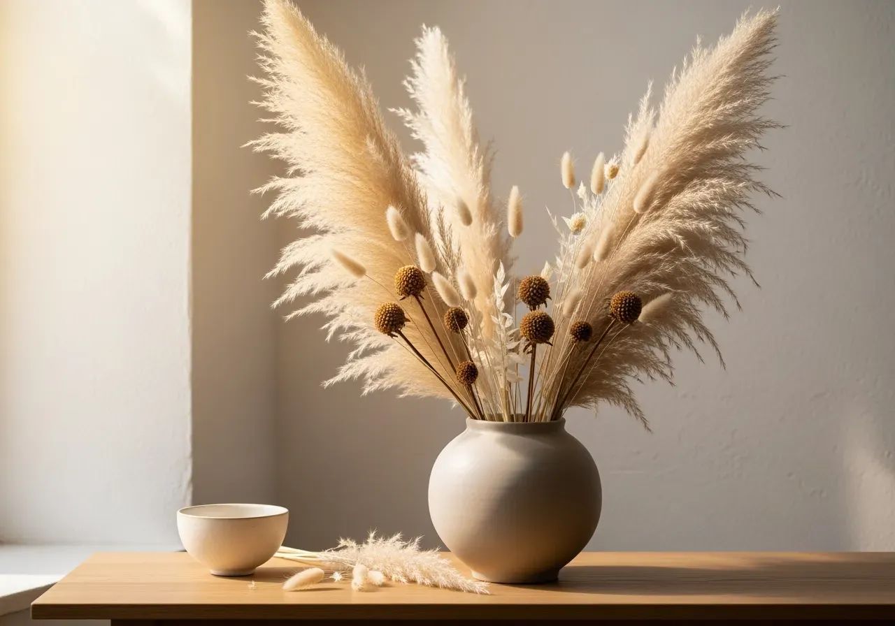 Kransvägg med torkade kransar