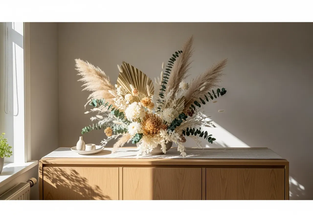 Torkade kransar på vägg hemma