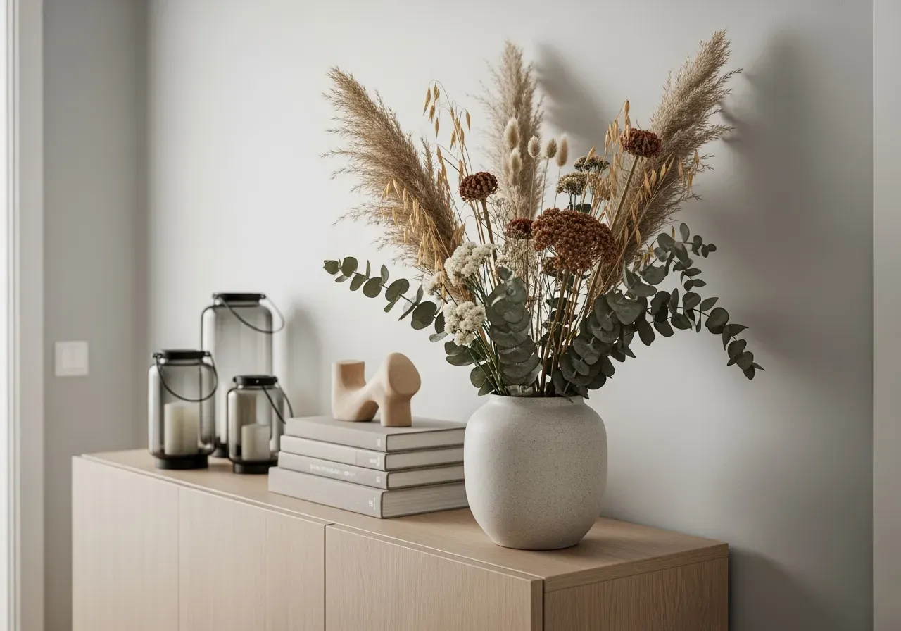 Rosa torkade buketter i ton