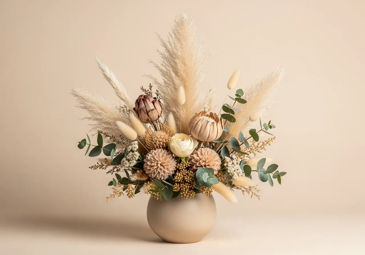 Torkade blommor i bunt hemma